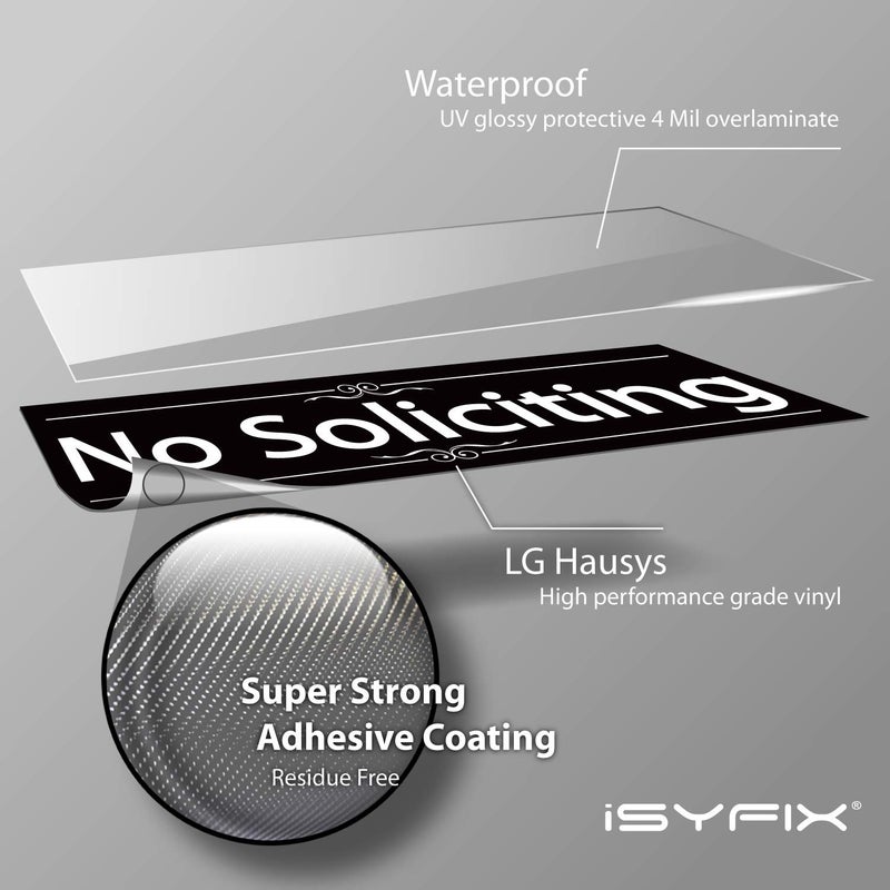 iSYFIX No Soliciting Sign Sticker for House, Home & Business - 4 Pack 7x2 inch - Premium Self-Adhesive Vinyl, Laminated for Ultimate UV, Weather, Scratch, Water and Fade Resistance, Indoor & Outdoor - Image 3